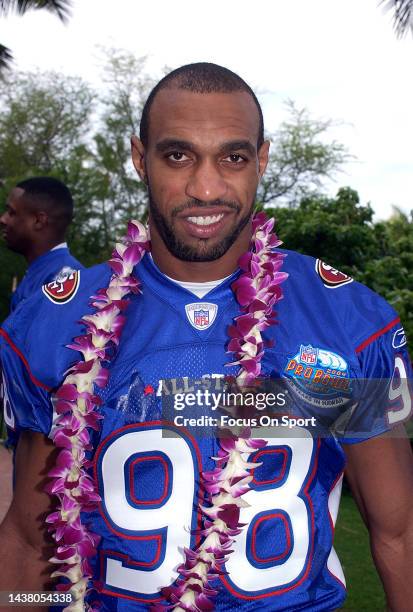 Julian Peterson of the NFC poses for this photo during practice prior to playing the NFC in the NFL Pro Bowl Game scheduled on February 2, 2003 at...