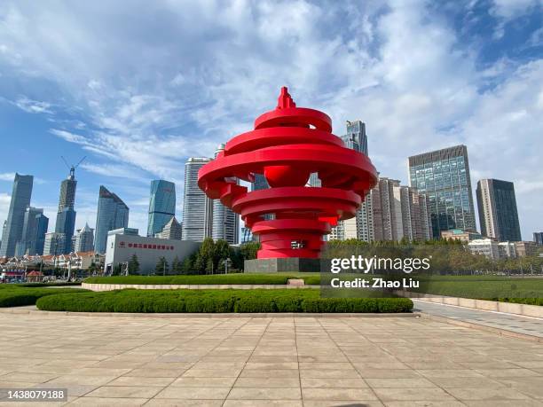 the view of city center of qingdao, china - qingdao beach bildbanksfoton och bilder