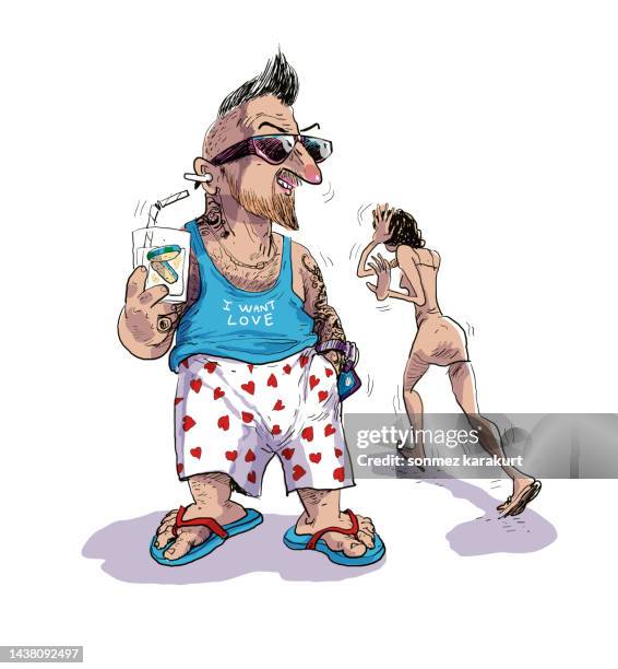 vulgar love - ugly fat guy stock illustrations