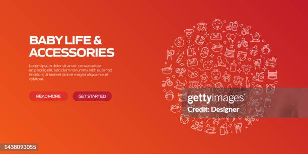 baby web banner with linear icons, trendy linear style vector - child kidnapping stock illustrations
