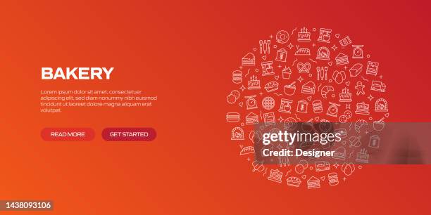 bakery web banner with linear icons, trendy linear style vector - doodle background chocolate stock illustrations