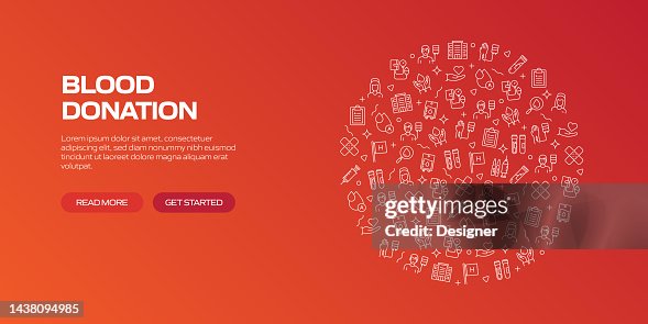 BLOOD DONATION Web Banner with Linear Icons, Trendy Linear Style Vector BLOOD DONATION Web Banner with Linear Icons, Trendy Linear Style Vector
