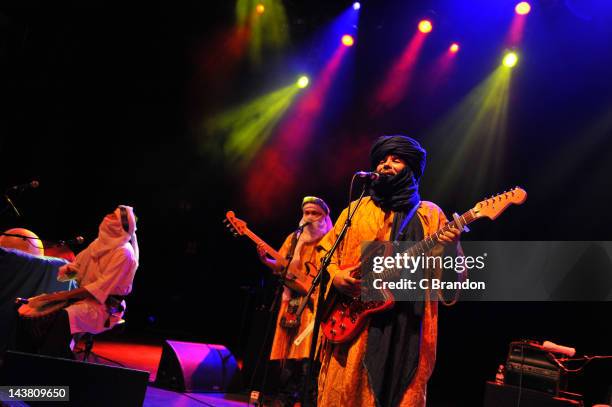 Tinariwen performs on stage at Shepherds Bush Empire on May 3, 2012 in London, United Kingdom.