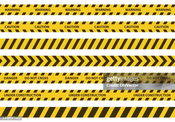 ilustraciones, imágenes clip art, dibujos animados e iconos de stock de conjunto de vectores de cintas de advertencia de seguridad - cinta de barricada