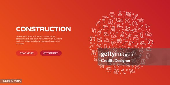 CONSTRUCTION Web Banner with Linear Icons, Trendy Linear Style Vector CONSTRUCTION Web Banner with Linear Icons, Trendy Linear Style Vector