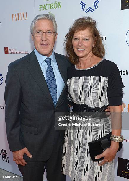 Head Coach of the Seattle Seahawks Pete Carroll and wife Glena Carroll attend A Better LA's First Annual "In the Art of the City" Gala held at the...