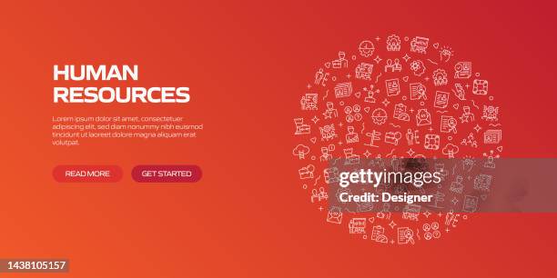 human resources web banner with linear icons, trendy linear style vector - career fair background stock illustrations
