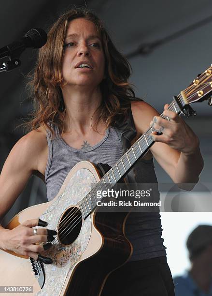 Ani DiFranco performs during the 2012 New Orleans Jazz & Heritage Festival - Day 4, at the Fair Grounds Race Course on May 3, 2012 in New Orleans,...
