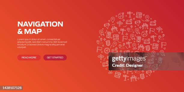 navigation and map web banner with linear icons, trendy linear style vector - phone perspective stock illustrations
