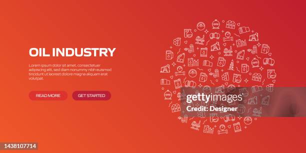 oil industry web-banner mit linearen symbolen, trendiger linearer stilvektor - drawing art product stock-grafiken, -clipart, -cartoons und -symbole