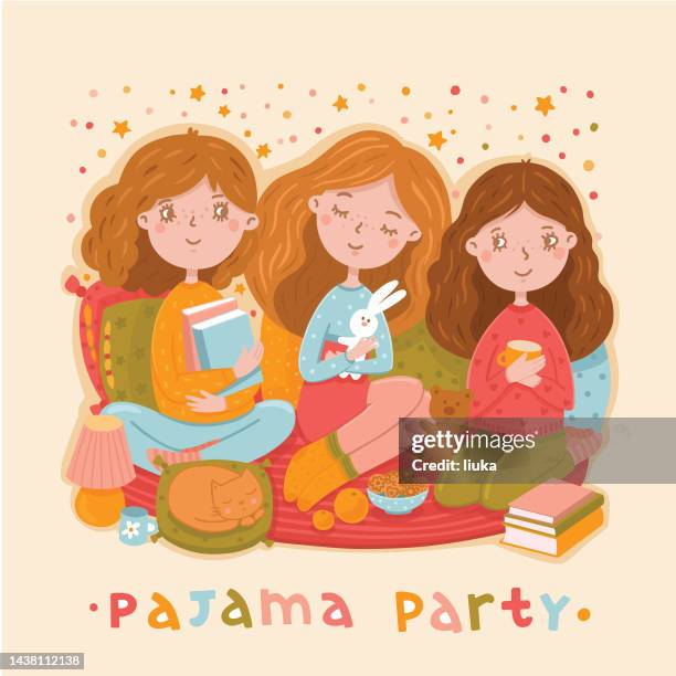 pyjama-party-vektor-illustration - pajamas stock-grafiken, -clipart, -cartoons und -symbole