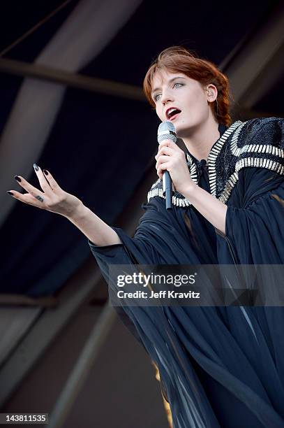 Florence Welch of Florence + The Machine performs during the 2012 New Orleans Jazz & Heritage Festival at the Fair Grounds Race Course on May 3, 2012...