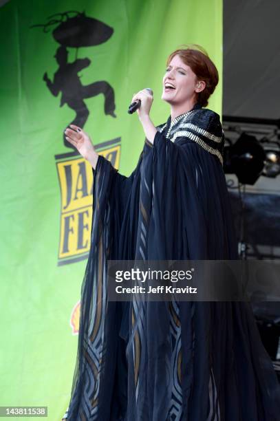Florence Welch of Florence + The Machine performs during the 2012 New Orleans Jazz & Heritage Festival at the Fair Grounds Race Course on May 3, 2012...