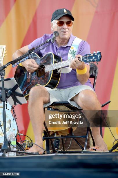 Jimmy Buffet performs during the 2012 New Orleans Jazz & Heritage Festival at the Fair Grounds Race Course on May 3, 2012 in New Orleans, Louisiana.