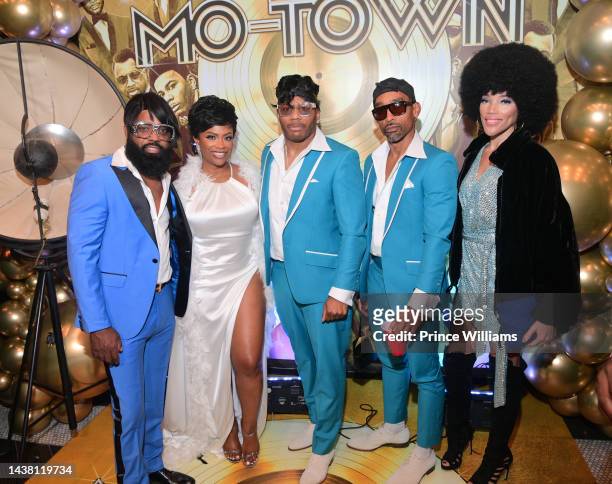 Todd Tucker, Kandi Burruss, Nelly, Johnta Austin and Porsche Austin attend The Mo-Town Revue Halloween 22 Birthday Bash at The Bank on October 31,...