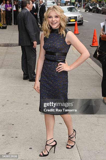 Actress Chloe Grace Moretz enters the "Late Show With David Letterman" taping at the Ed Sullivan Theater on May 3, 2012 in New York City.