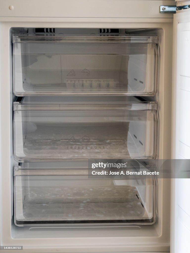 Freezer Inner Look Drawers Inside A Freezer Of An Empty Fridge High-Res Stock Photo ...