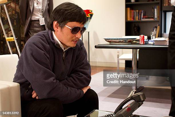 In this handout photograph provided by the U.S. Embassy Beijing press office, Chinese dissident Chen Guangcheng is shown on May 2, 2012 in Beijing,...