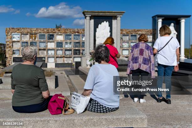 Group of women at the Montjuic cemetery on the occasion of All Saints' Day, November 1 in Barcelona, Catalonia, Spain. The Montjuic cemetery was...