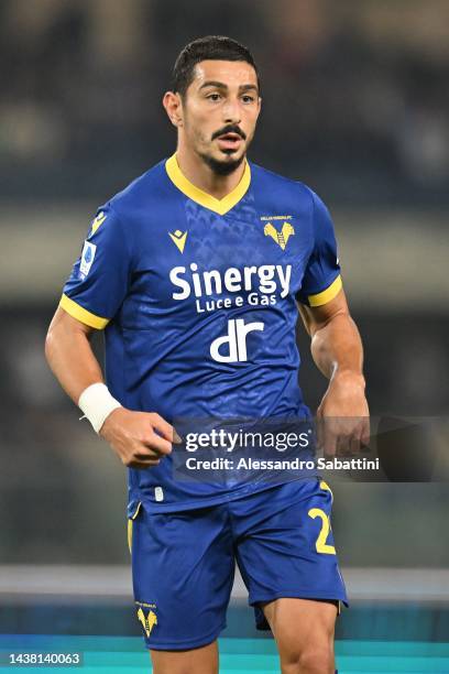 Koray Gunter of Hellas Verona looks on during the Serie A match between Hellas Verona and AS Roma at Stadio Marcantonio Bentegodi on October 31, 2022...