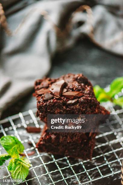 vegan chocolate zucchini brownies - brownie stock pictures, royalty-free photos & images