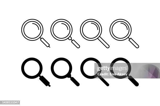 illustrazioni stock, clip art, cartoni animati e icone di tendenza di icone delle lente d'ingrandimento - lente dingrandimento