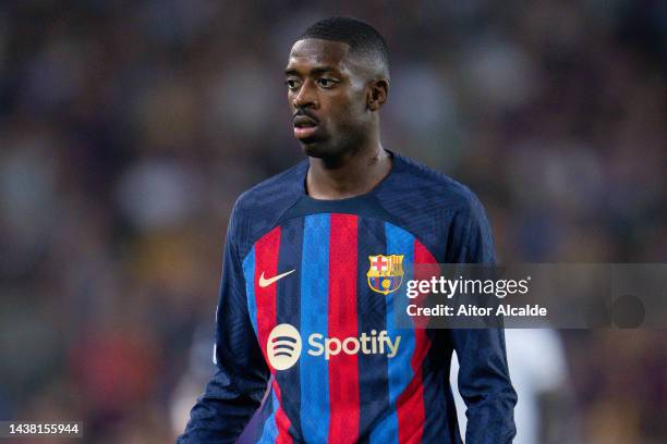 Ousmane Dembele of FC Barcelona looks on during the UEFA Champions League group C match between FC Barcelona and FC Bayern München at Spotify Camp...