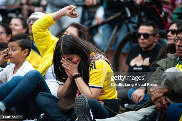 Colombian fans gather and react across Bogota, Colombia to watch the final between Colombia and Spain for the U-17 Women's World Cup, on October 30,...