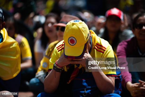 Colombian fans gather and react across Bogota, Colombia to watch the final between Colombia and Spain for the U-17 Women's World Cup, on October 30,...