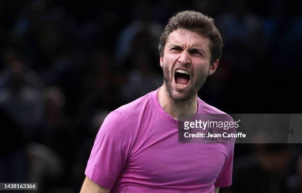 Gilles Simon of France during day 1 of the Rolex Paris Masters 2022, an ATP 1000 tennis event at Accor Arena in Bercy on October 31, 2022 in Paris,...