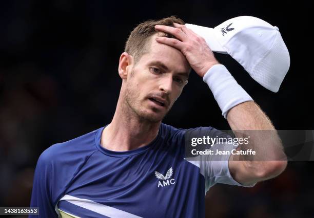 Andy Murray of Great Britain during day 1 of the Rolex Paris Masters 2022, an ATP 1000 tennis event at Accor Arena in Bercy on October 31, 2022 in...