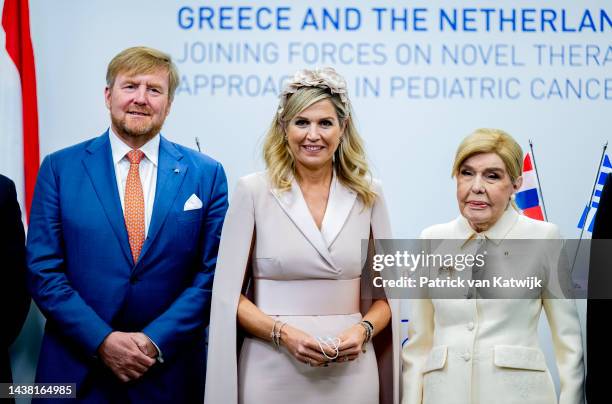 King Willem-Alexander of The Netherlands and Queen Maxima of The Netherlands with Marianna Vardinoyannis during their visit to the Oncology Center...