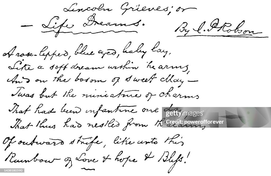 Lincoln Grieves or Life Dreams Poem by Joseph Philip Robson with Signature/Autograph - 19th Century