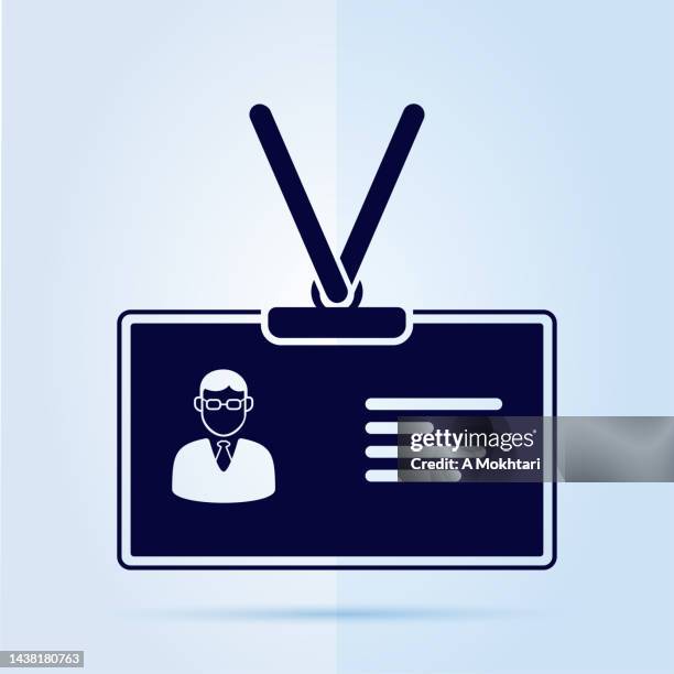 access badge and id card icon on blue background. - employee badge stock illustrations