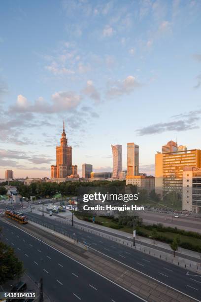palace of science and culture in warsaw, poland - kultur und wissenschaftspalast stock-fotos und bilder