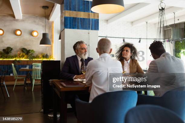 business people at luxury business dining restaurant, brainstorming - dining presentation food stock pictures, royalty-free photos & images