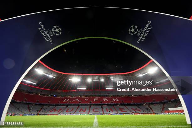 General view inside the stadium prior to the UEFA Champions League group C match between FC Bayern München and FC Internazionale at Allianz Arena on...