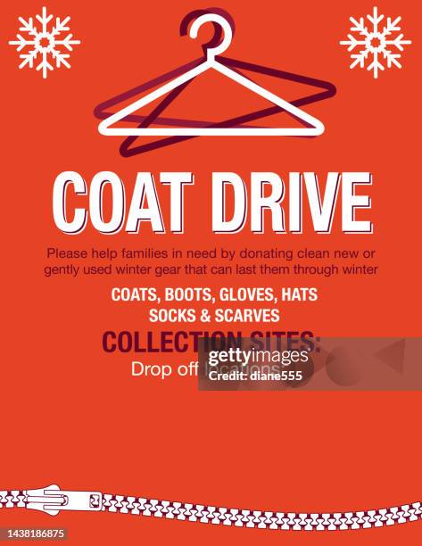 winter coat drive charity poster vorlage - kleiderbügel stock-grafiken, -clipart, -cartoons und -symbole