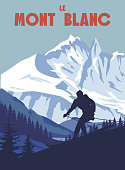 Mont Blanc Ski resort poster, retro
