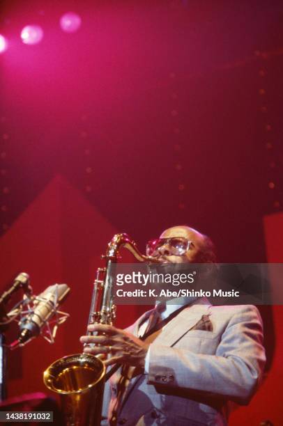 Benny Golson plays the tenor saxophone during the Aurex Jazz Festival, location unknown, 1983.