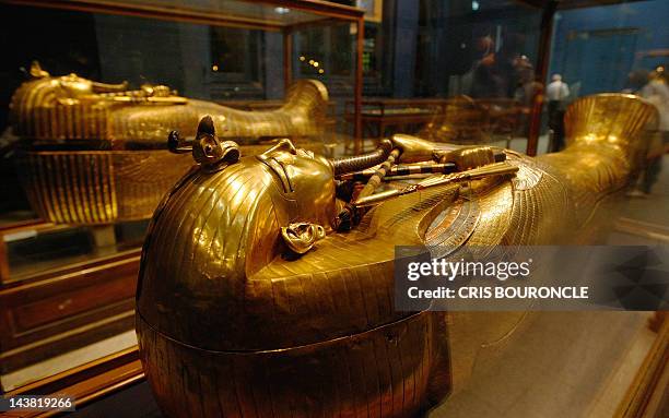 One of King Tutankhamun's gold sarcophagi is displayed at the Egyptian Museum in Cairo late 22 October 2007. This is the third and innermost coffin...