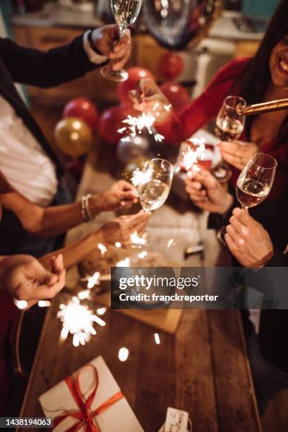 new year celebration with champagne - congratulations balloons stock pictures, royalty-free photos & images