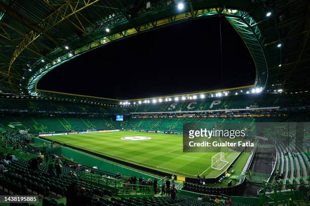 General view of the inside of the stadium prior to kick off of the UEFA Champions League group D match between Sporting CP and Eintracht Frankfurt at...