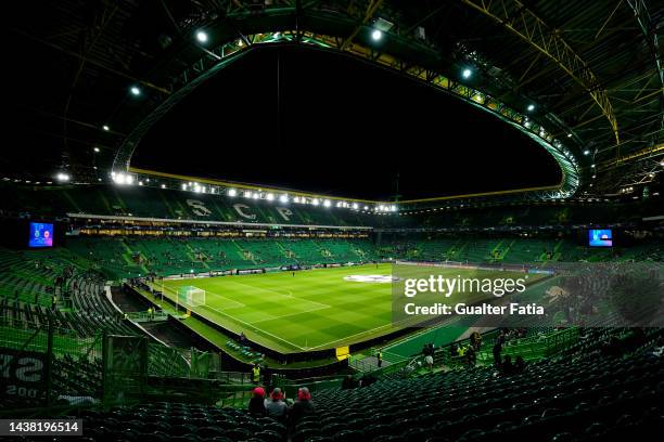 General view of the inside of the stadium prior to kick off of the UEFA Champions League group D match between Sporting CP and Eintracht Frankfurt at...