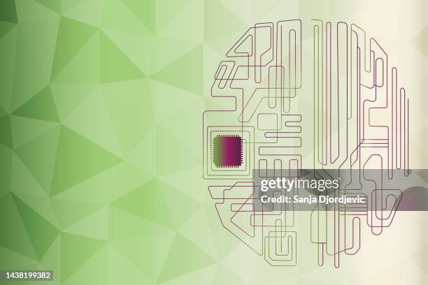 tiny device in human brain with artificial intelligence - electric brain drawing stock illustrations