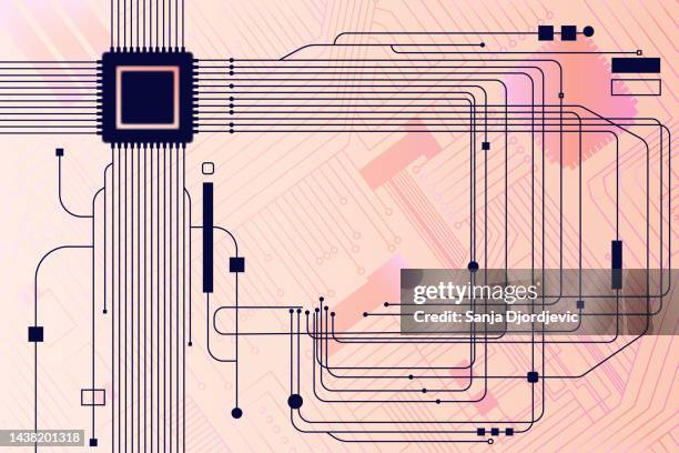 stockillustraties, clipart, cartoons en iconen met microchip processor - semiconductor
