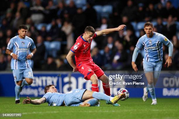 Jack Vale of Blackburn Rovers is challenged by Ben Sheaf of Coventry City during the Sky Bet Championship between Coventry City and Blackburn Rovers...