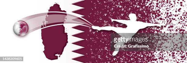 ilustraciones, imágenes clip art, dibujos animados e iconos de stock de bandera de qatar con silueta de futbolista recortada - qatar
