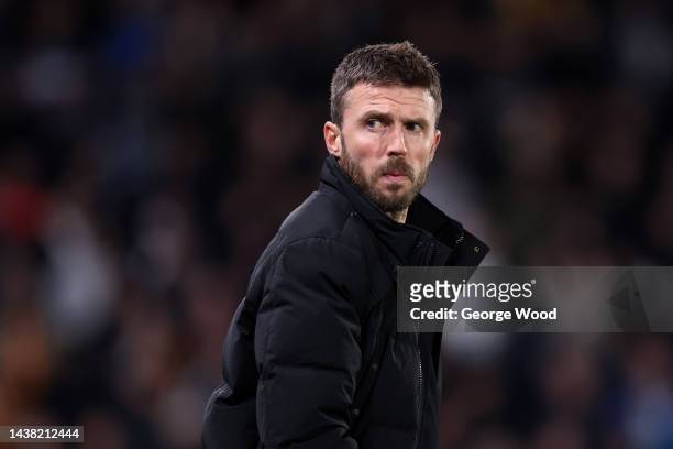 Michael Carrick, Manager of Middlesbrough looks on during the Sky Bet Championship match between Hull City and Middlesbrough at MKM Stadium on...