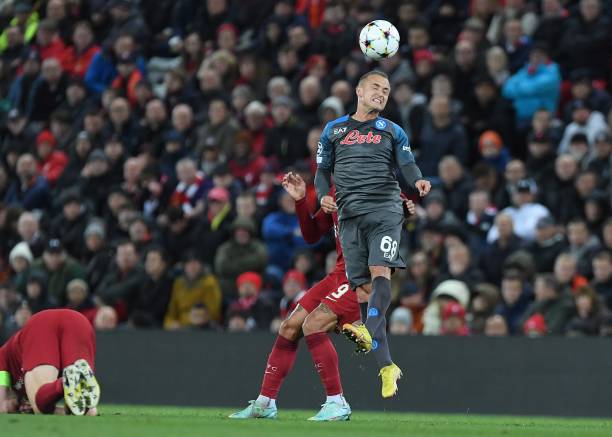 Stanislav Lobotka of Napoli during the UEFA Champions League group A match between Liverpool FC and SSC Napoli at Anfield on November 01, 2022 in...